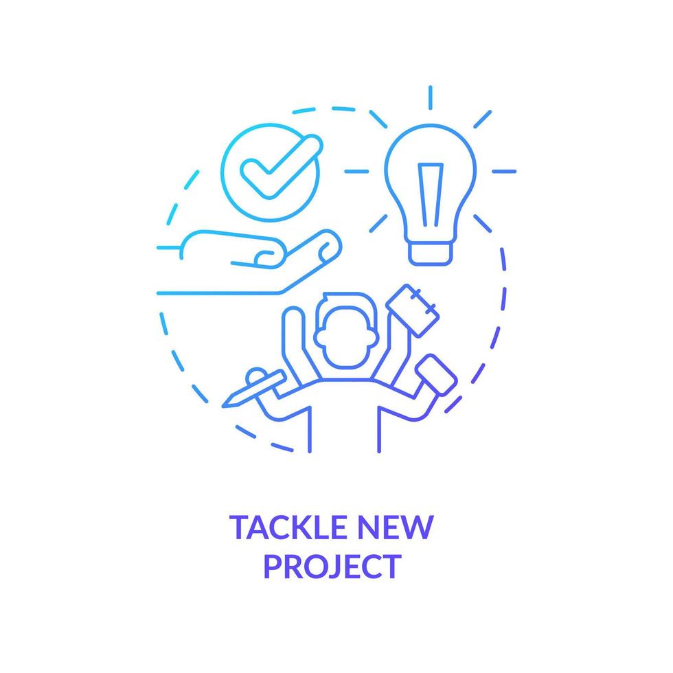 Tackle new project blue gradient concept icon. Improve employee productivity. Multitasking abstract idea thin line illustration. Isolated outline drawing vector