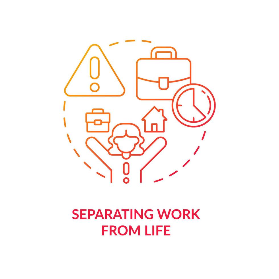 Separating work from life red gradient concept icon. Job balance. Professional boundaries. Prevent burnout abstract idea thin line illustration. Isolated outline drawing vector