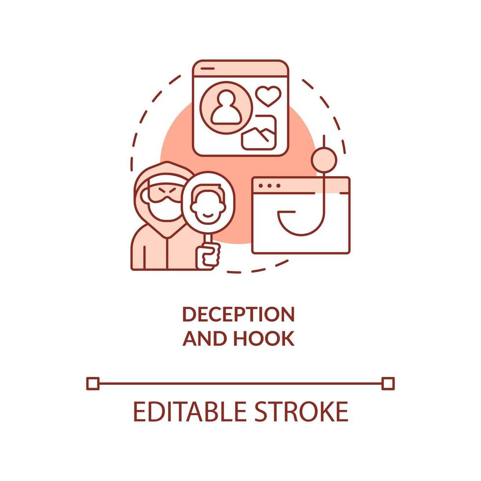 Deception and hook terracotta concept icon. Confidential information abstract idea thin line illustration. Isolated outline drawing. Editable stroke vector