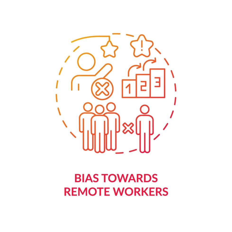 Bias towards remote workers red gradient concept icon. Remote employment disadvantages. Hybrid job abstract idea thin line illustration. Isolated outline drawing vector