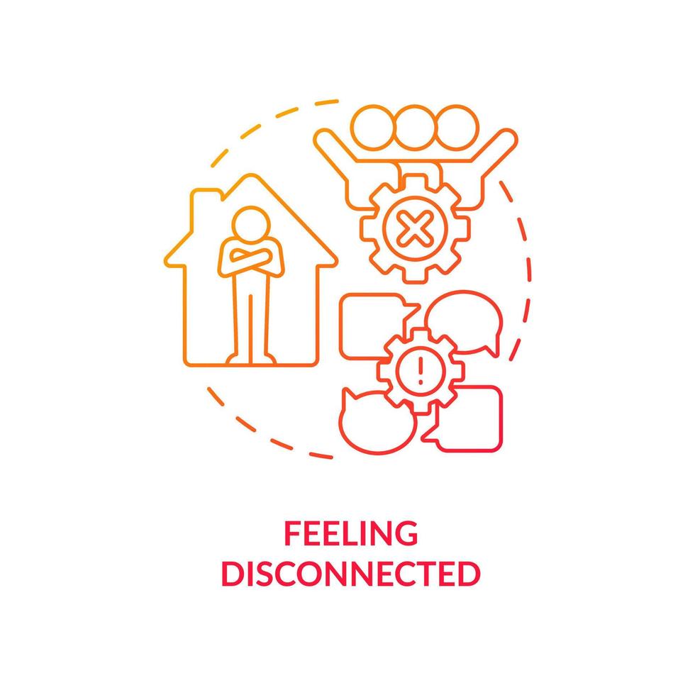 Feeling disconnected red gradient concept icon. Lack of team interaction. Remote work drawback abstract idea thin line illustration. Isolated outline drawing vector