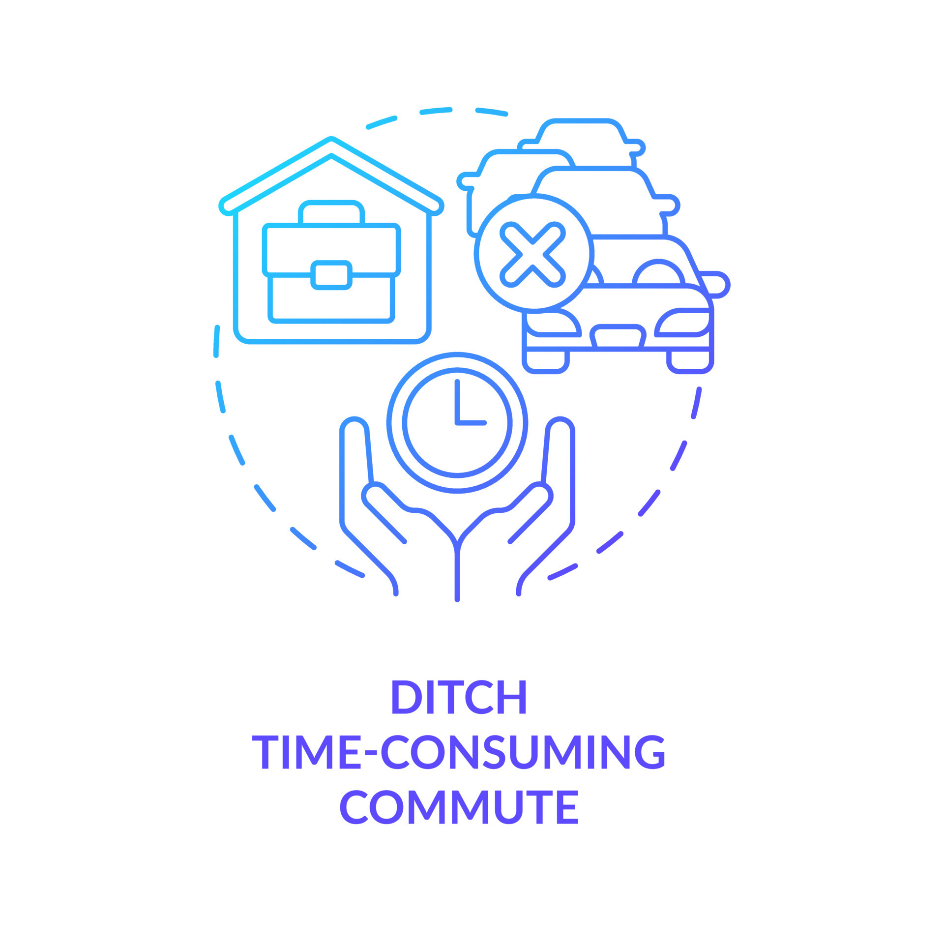 Ditch timeconsuming commute blue gradient concept icon. Remote work