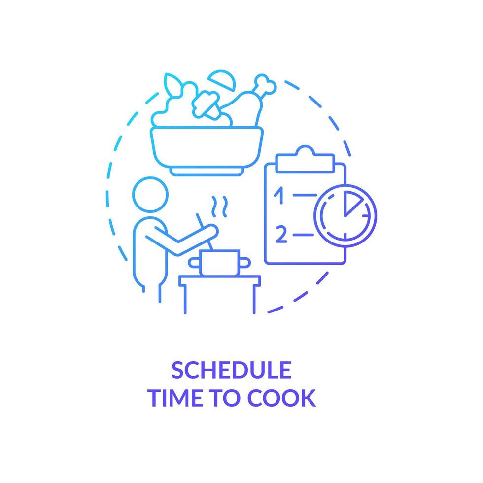 Schedule time to cook blue gradient concept icon. Organize work breaks. Burnout recovery tip abstract idea thin line illustration. Isolated outline drawing vector