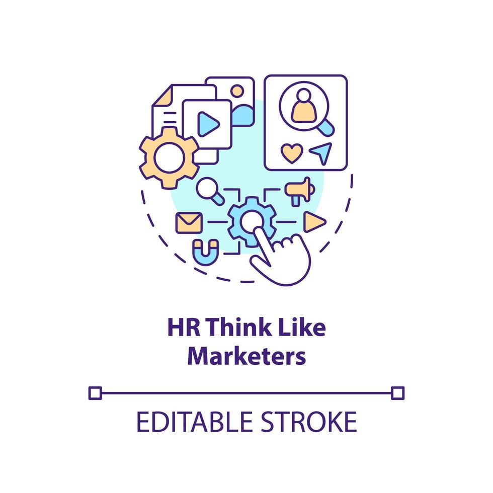 HR think like marketers concept icon. Job position advertising. Recruitment trend abstract idea thin line illustration. Isolated outline drawing. Editable stroke vector