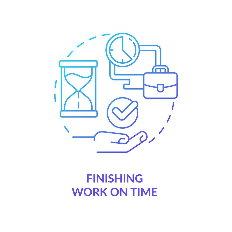 Finishing work on time blue gradient concept icon. Strict job schedule. Remote workplace. Setting deadline abstract idea thin line illustration. Isolated outline drawing vector