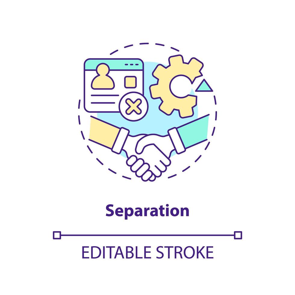 Separation concept icon. Termination by mutual agreement. IT staffing process abstract idea thin line illustration. Isolated outline drawing. Editable stroke vector