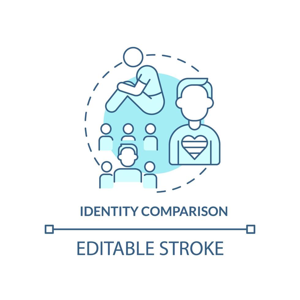 Identity comparison turquoise concept icon. Accept possibility. Stage of coming out abstract idea thin line illustration. Isolated outline drawing. Editable stroke vector