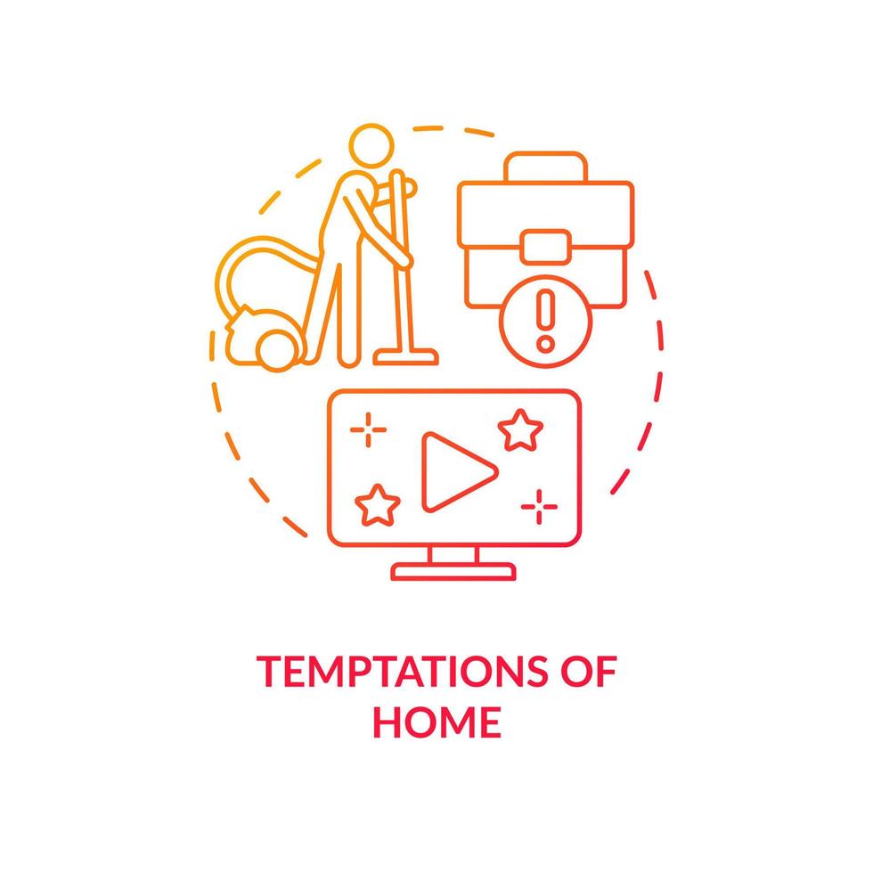 Temptations of home red gradient concept icon. Distraction of remote working. Work from home drawbacks abstract idea thin line illustration. Isolated outline drawing vector