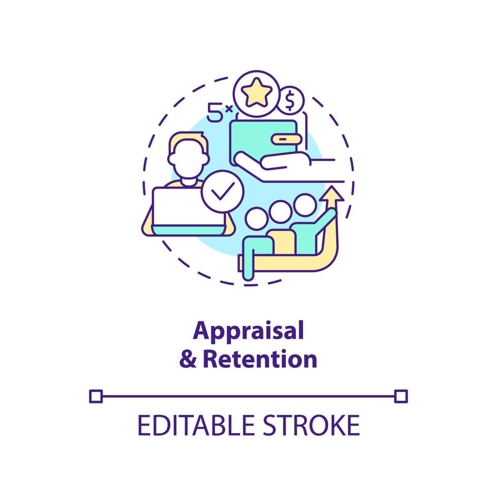 Appraisal and retention concept icon. Salary bonuses. IT staffing process abstract idea thin line illustration. Isolated outline drawing. Editable stroke vector