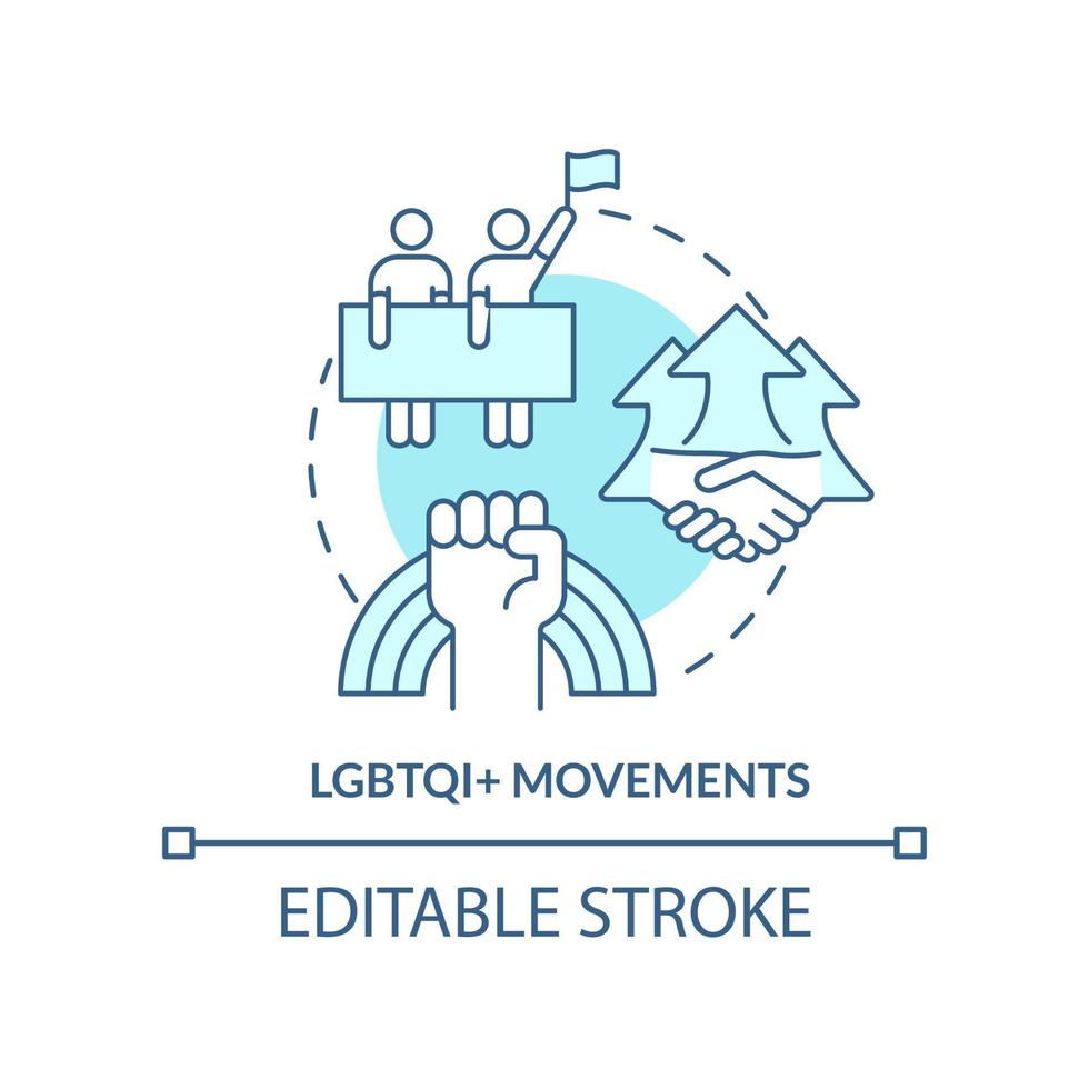 Lgbtqi movements turquoise concept icon. Organization and civil society. LGBT program abstract idea thin line illustration. Isolated outline drawing. Editable stroke vector