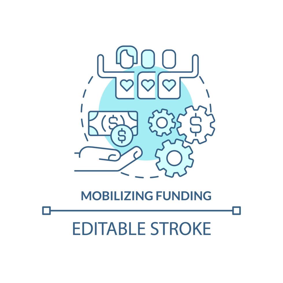 Mobilizing funding turquoise concept icon. Financing LGBT community. State support abstract idea thin line illustration. Isolated outline drawing. Editable stroke vector