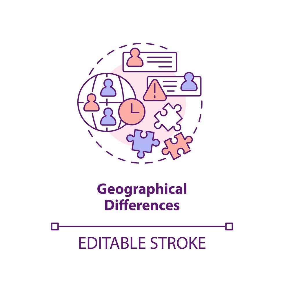 Geographical differences concept icon. IT staffing service disadvantage abstract idea thin line illustration. Isolated outline drawing. Editable stroke vector