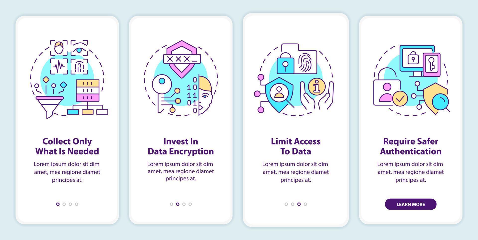 Winning customer trust onboarding mobile app screen. Digital data walkthrough 4 steps editable graphic instructions with linear concepts. UI, UX, GUI template. Myriad Pro-Bold, Regular fonts used vector