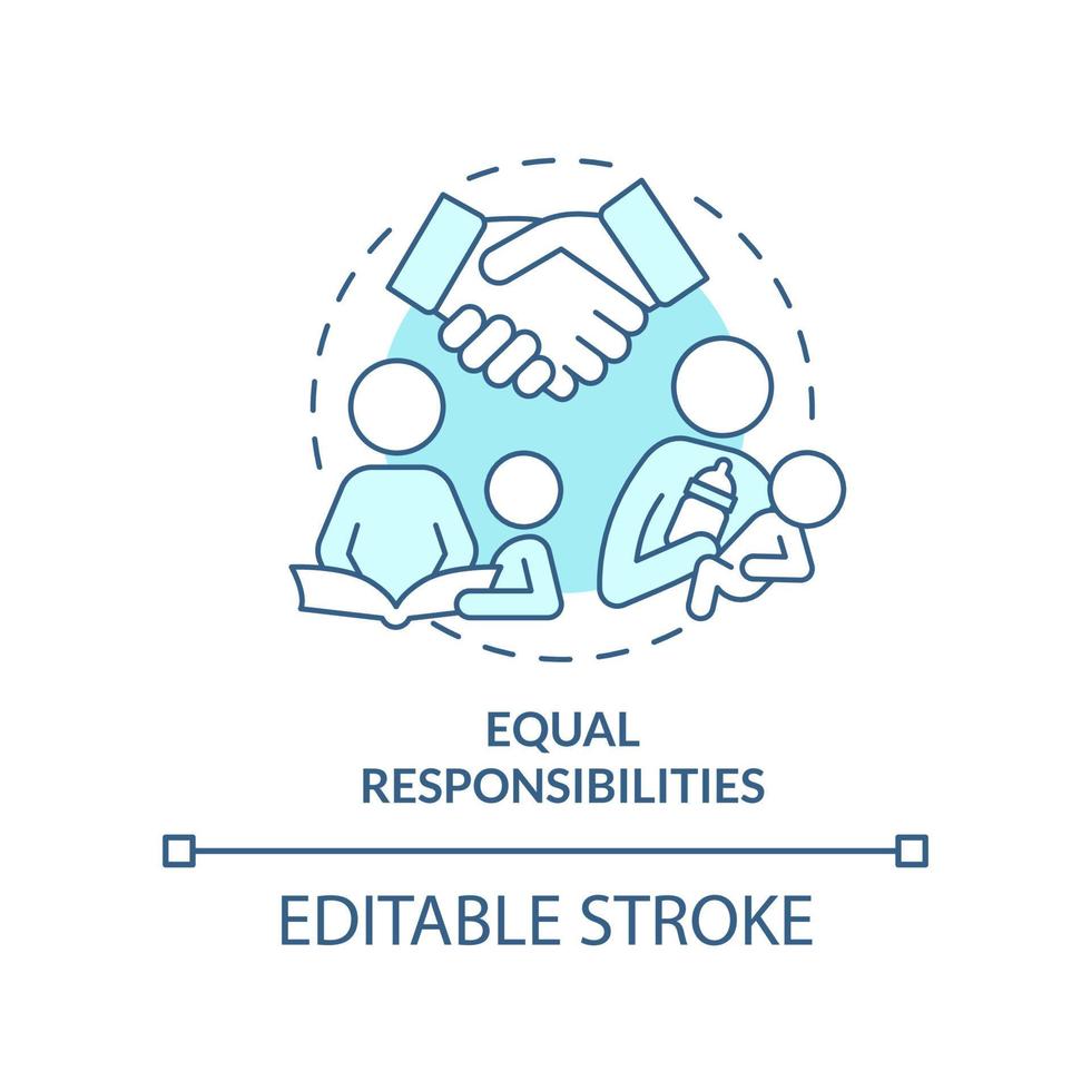 Equal responsibilities turquoise concept icon. Benefit of same-sex parenting abstract idea thin line illustration. Isolated outline drawing. Editable stroke vector