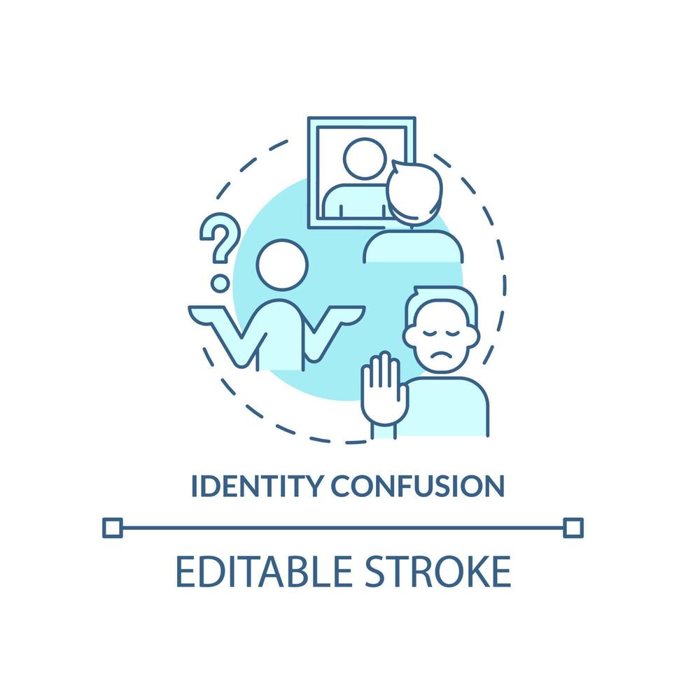Identity confusion turquoise concept icon. Confused feelings. Stage of coming out abstract idea thin line illustration. Isolated outline drawing. Editable stroke vector
