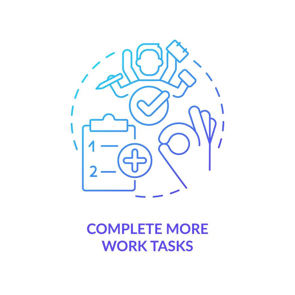 Complete more work tasks blue gradient concept icon. Improve job productivity. Remote workplace benefit abstract idea thin line illustration. Isolated outline drawing vector