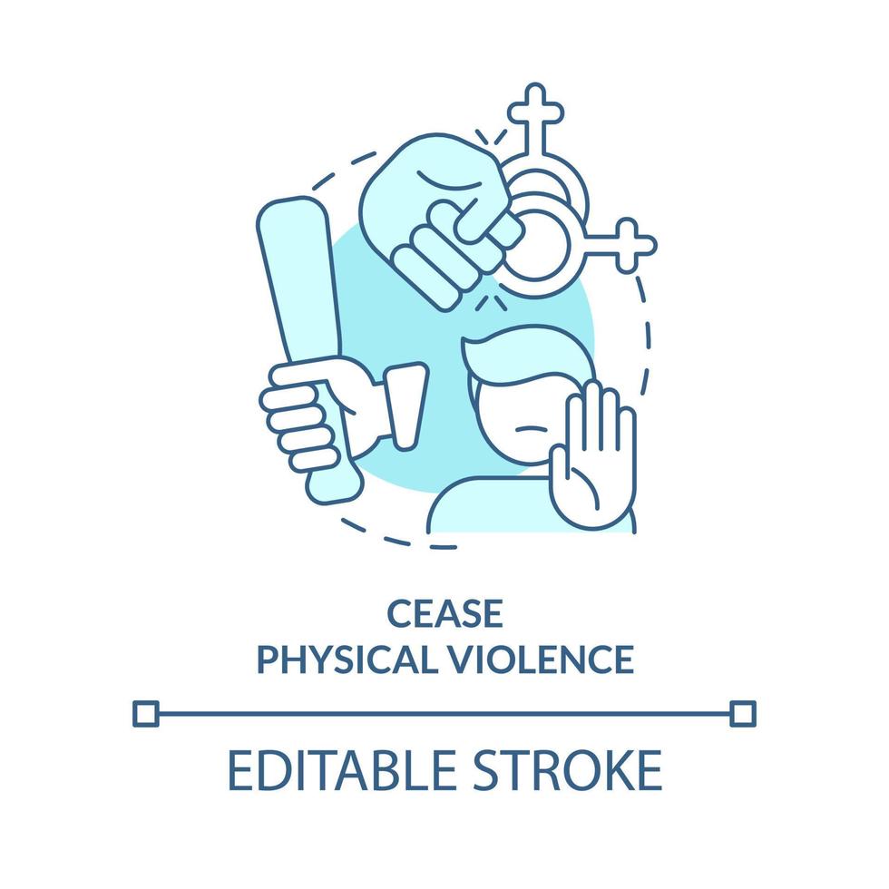 Cease physical violence turquoise concept icon. Stop abuse. Dealing with lgbt issue abstract idea thin line illustration. Isolated outline drawing. Editable stroke vector