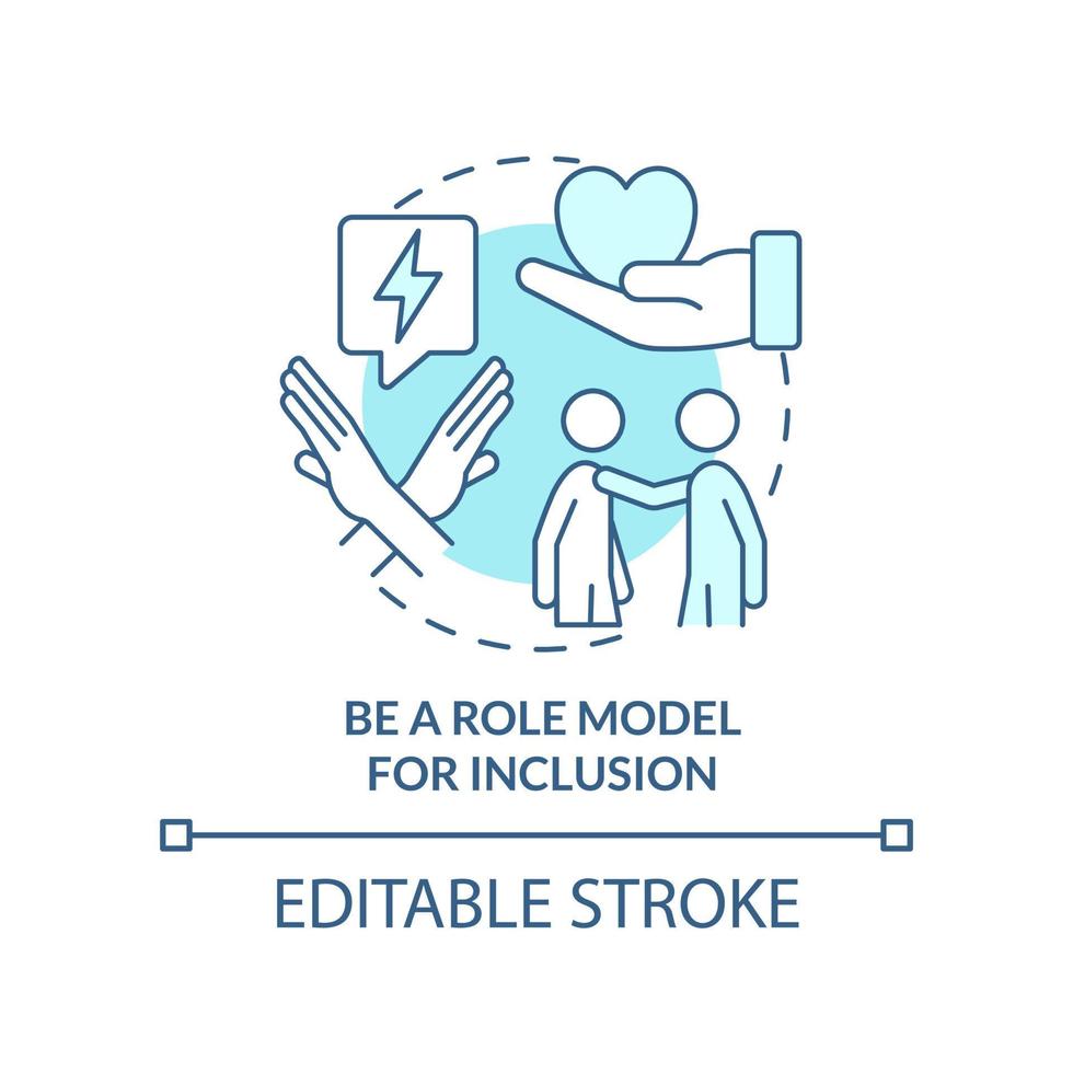 Be role model for inclusion turquoise concept icon. Show example. Support LGBT youth abstract idea thin line illustration. Isolated outline drawing. Editable stroke vector