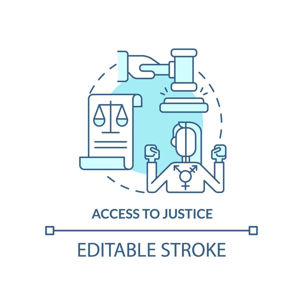 Access to justice turquoise concept icon. Equal protection under law. LGBT program abstract idea thin line illustration. Isolated outline drawing. Editable stroke vector