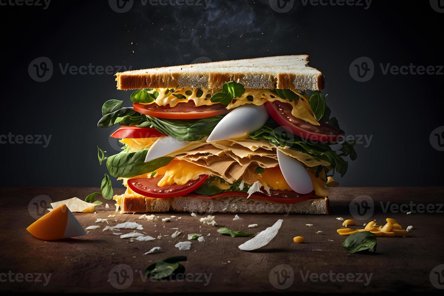 Crisp and delicious sandwich made of ingredients for breakfast food photography photo