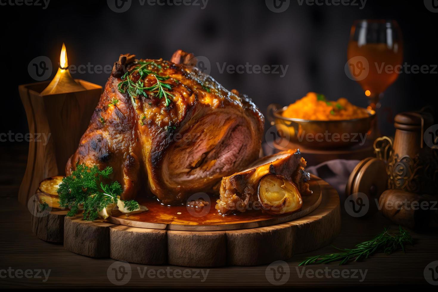 Tasty roasted pork knuckle as regional dish Food Photography photo