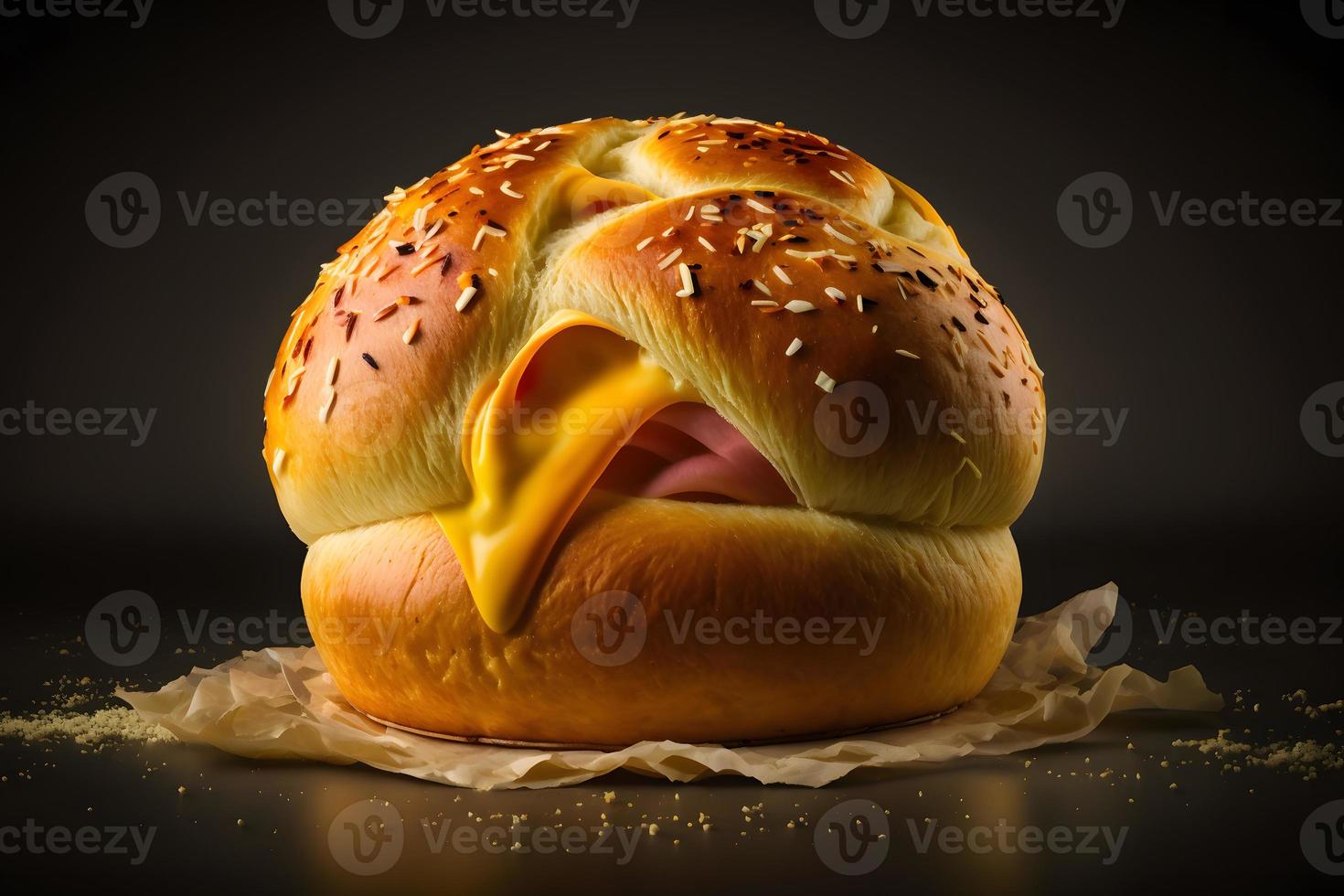 Homemade bun made of cheese and ham for breakfast food photography photo