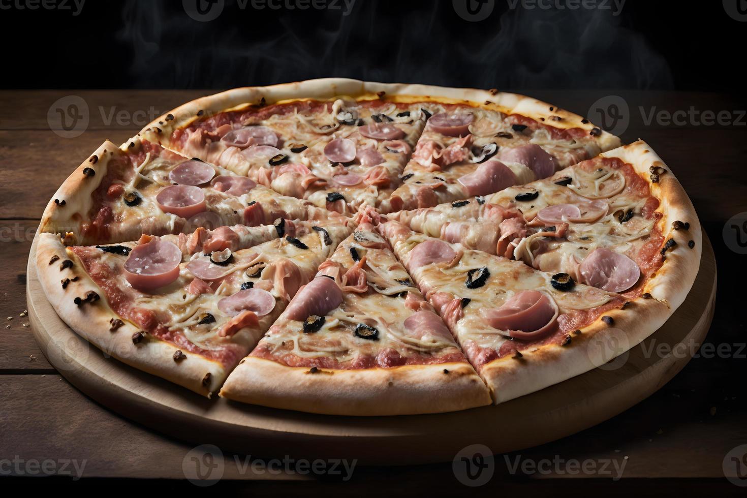 Capricciosa pizza made of ham and mushrooms. Traditional Italian pizza food photography photo