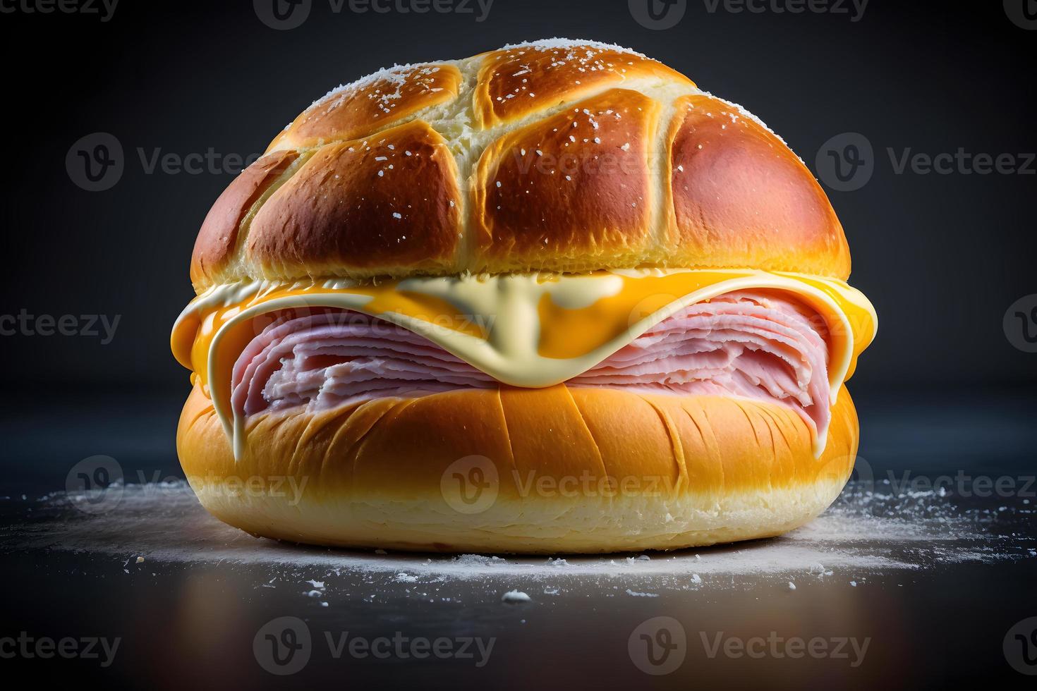 Homemade bun made of cheese and ham for breakfast food photography photo