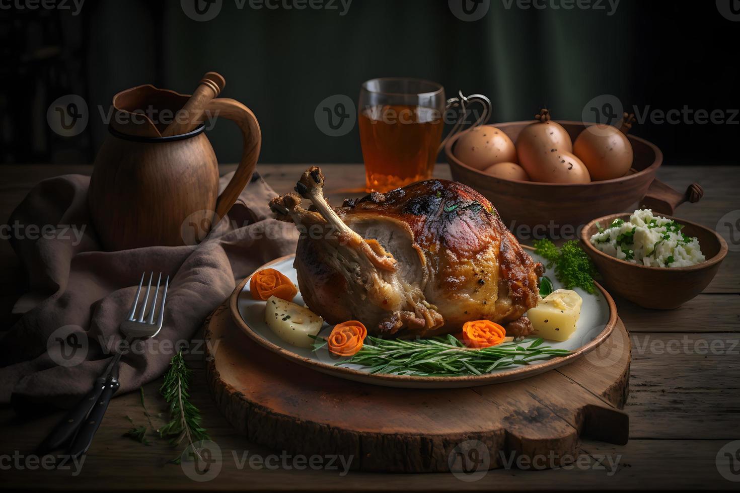 Tasty roasted pork knuckle as regional dish Food Photography photo