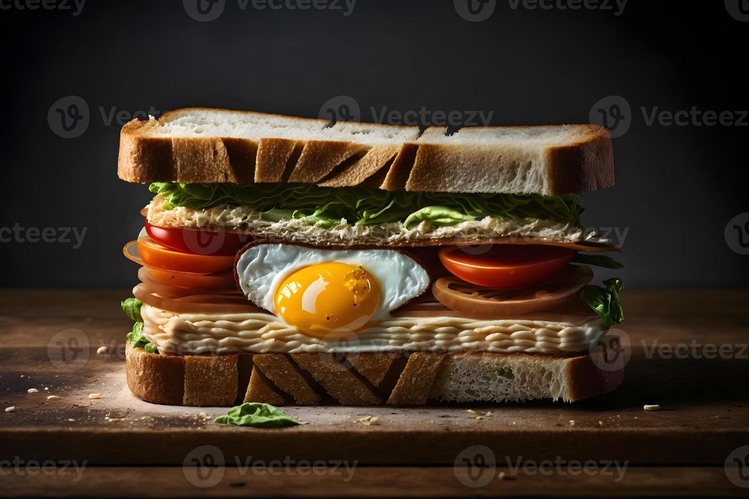 crujiente y delicioso emparedado hecho de ingredientes para desayuno comida fotografía foto