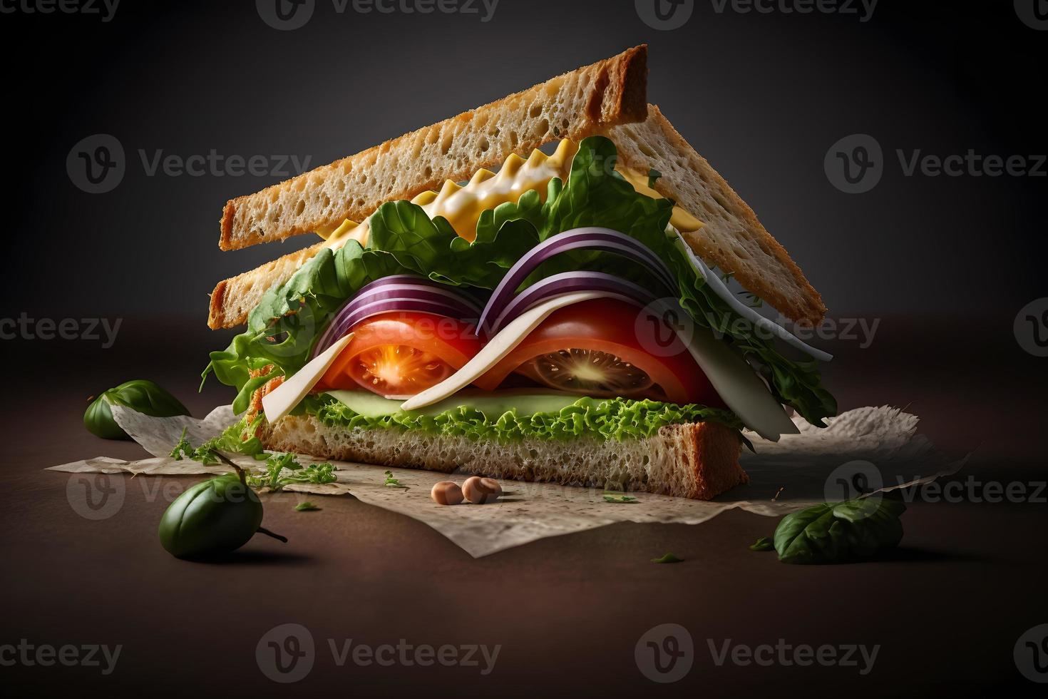 Crisp and delicious sandwich made of ingredients for breakfast food photography photo