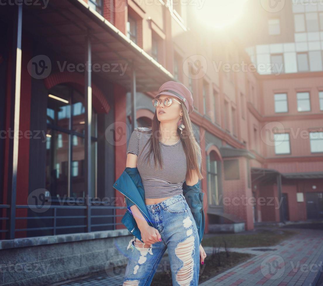 portrait fashion model in a leather jacket photo