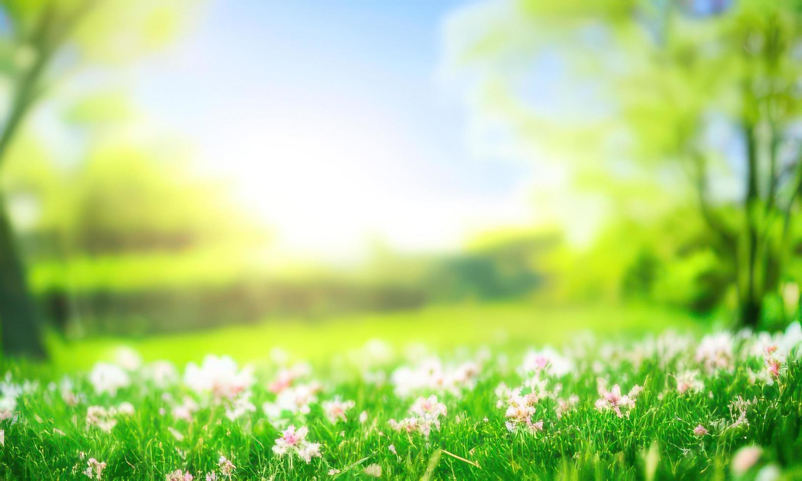 spring green grass and sun nature background photo