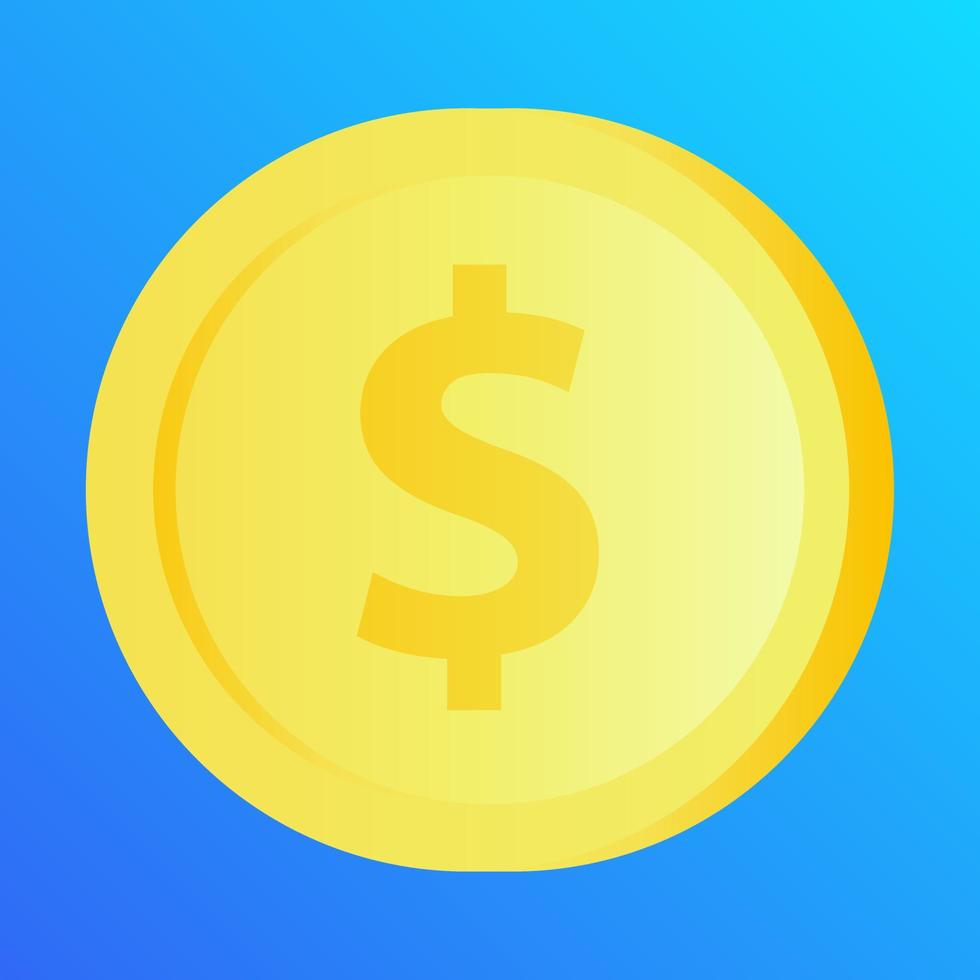 Gold coin icon vector illustration. Simple golden coin with dollar sign. 3d gold coin vector symbol design.  Graphic resource for money, finance, business, currency, wealth or economy