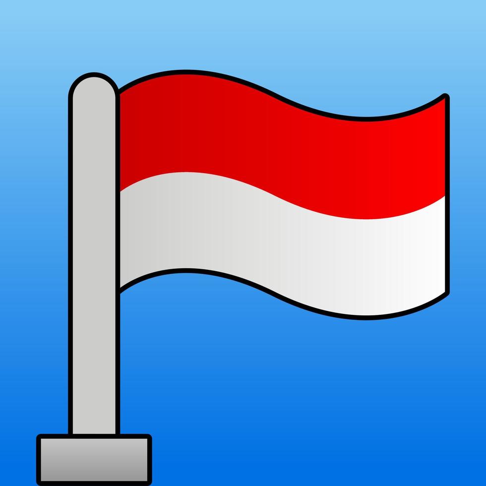 Indonesian flag with outline icon vector illustration. Waving flag Indonesia vector design element. 3d indonesian flag with flagpole vector graphic resource