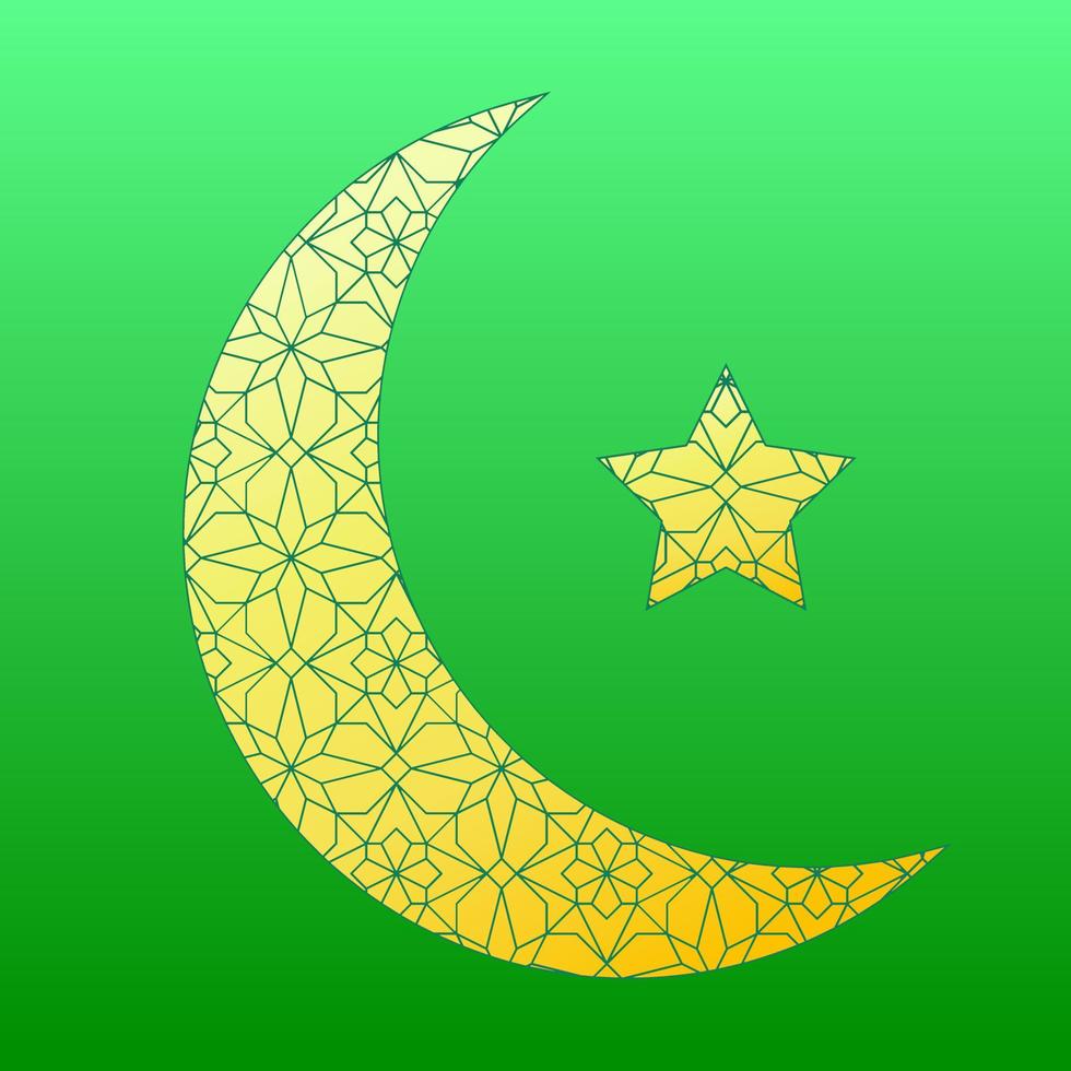 vector ilustración de un estrella y creciente con dorado color en brillante verde antecedentes para Ramadán celebracion. símbolo de islam religión en musulmán cultura y islámico país