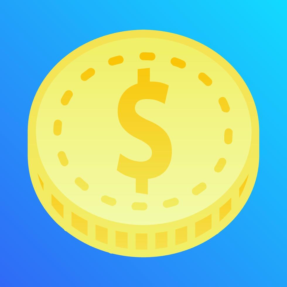 Gold coin icon vector illustration. Shiny golden coin with dollar sign. 3d gold coin vector symbol design.  Graphic resource for money, finance, business, currency, wealth or economy