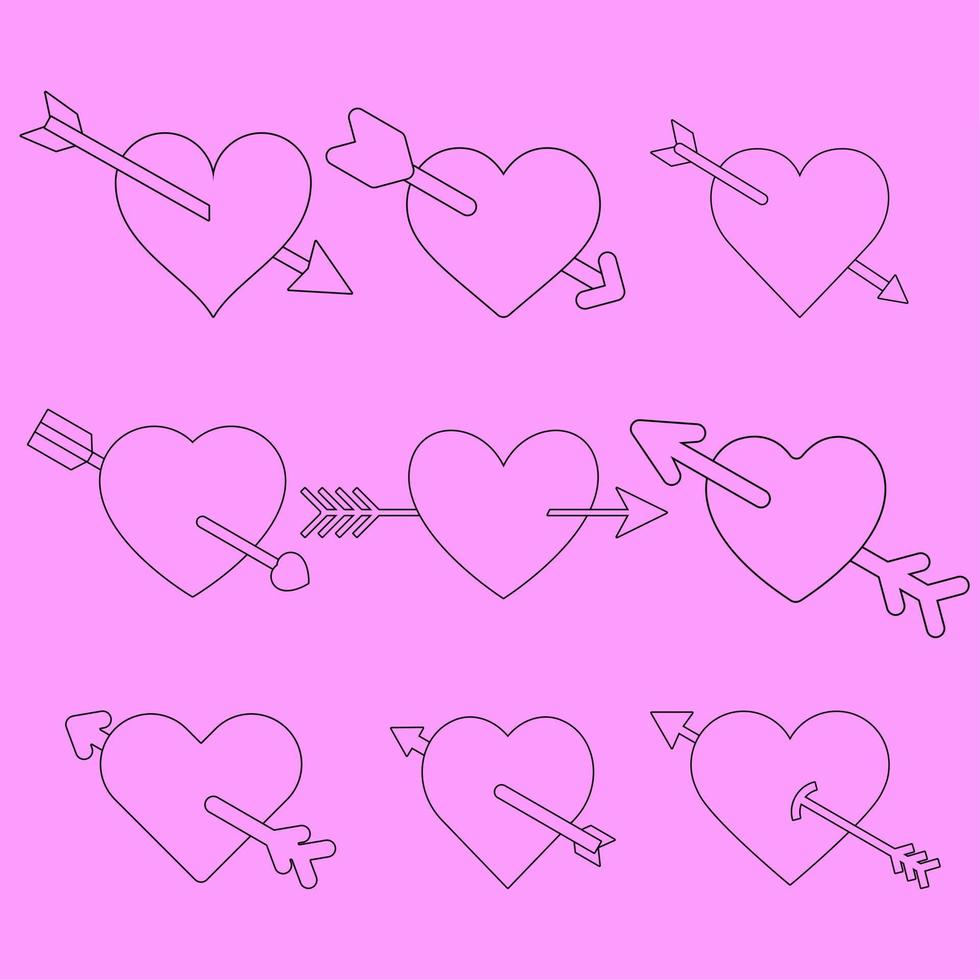Love heart arrow outline vector illustration. Love arrow outline icon design element. Set of valentine graphic resource. Valentine cupid arrow outline resources collection