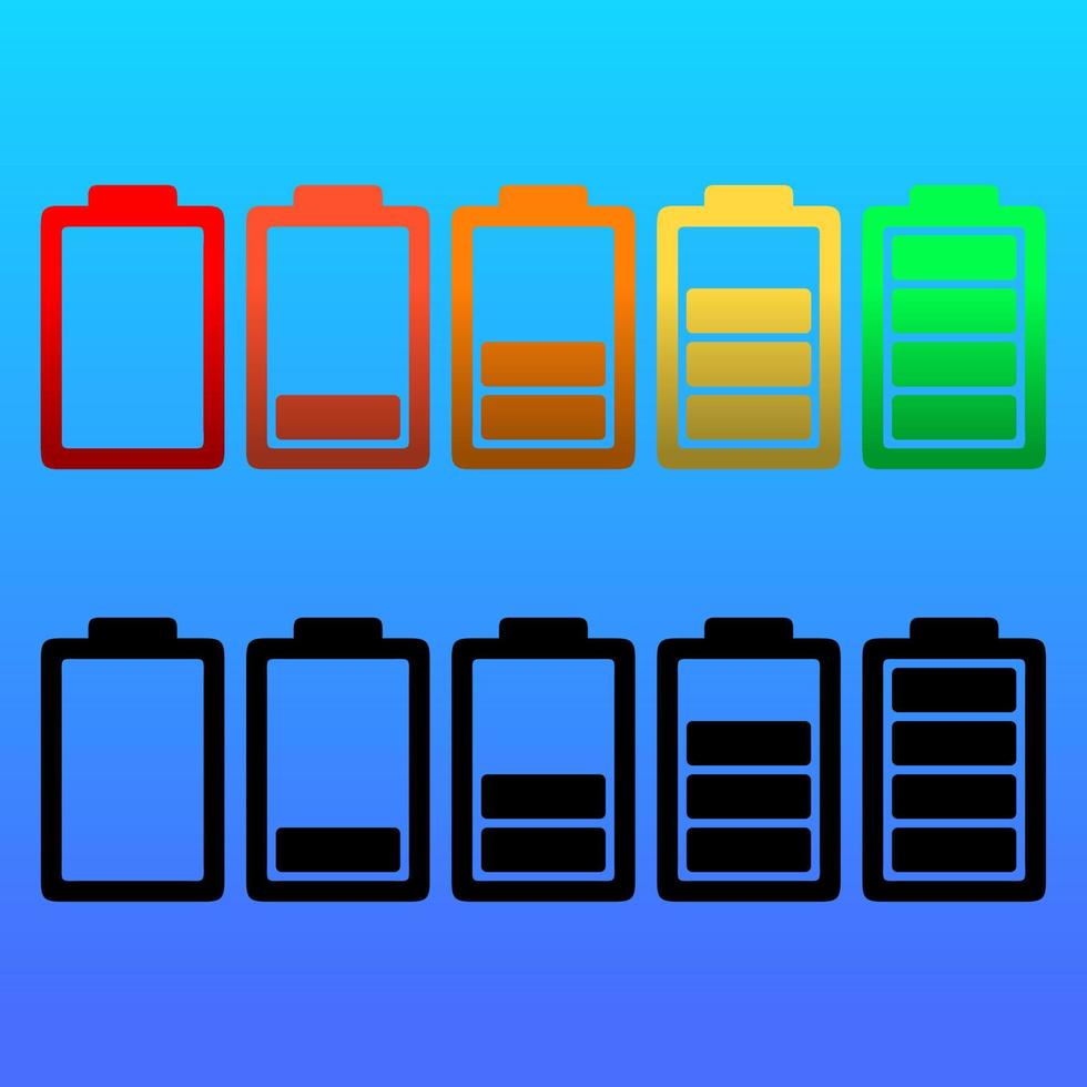 Battery icon vector collection. Battery capacity vector design element. Batteries multicolor and batteries monochrome vector graphic resource. Battery power vector illustration