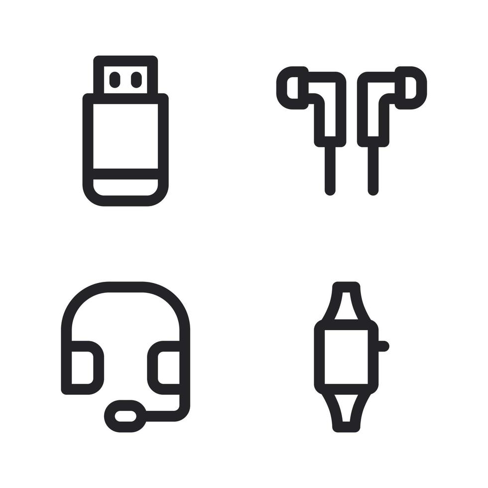 Electronics Device icons set. usb, headset, headphone, smartwatch. Perfect for website mobile app, app icons, presentation, illustration and any other projects vector