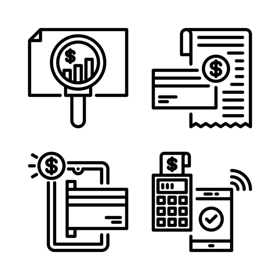 Currency Icons Set. Stock market, bill, mobile payment, cashless. Perfect for website mobile app, app icons, presentation, illustration and any other projects vector