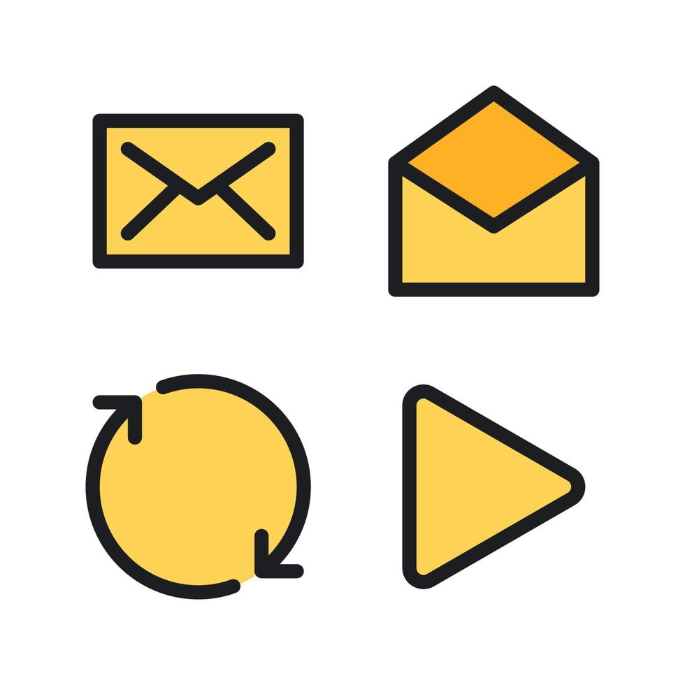 User Interface icons set. Email, envelope, refresh, play. Perfect for website mobile app, app icons, presentation, illustration and any other projects vector