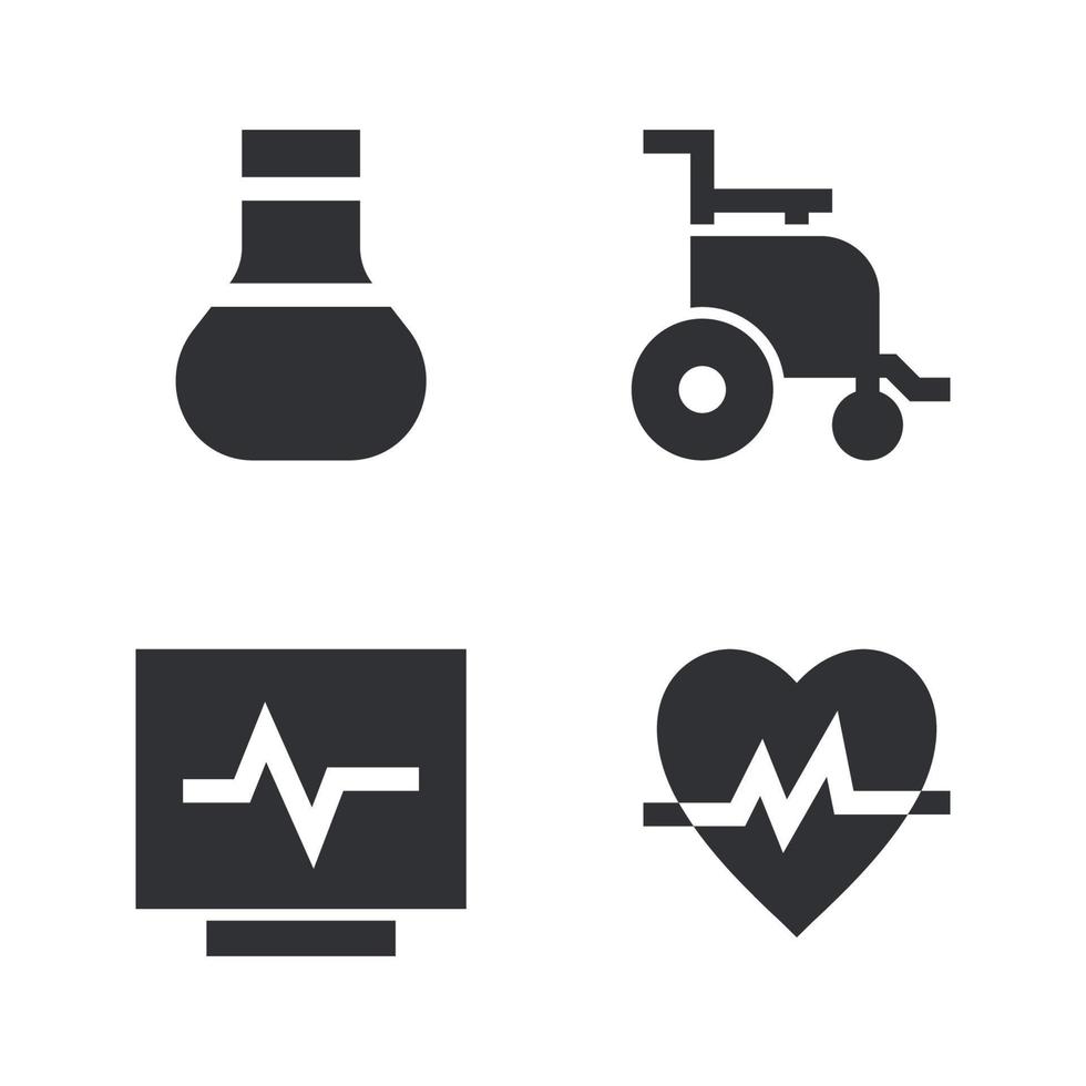 Medical icons set. flask lab, wheelchair, monitor, pulse. Perfect for website mobile app, app icons, presentation, illustration and any other projects vector