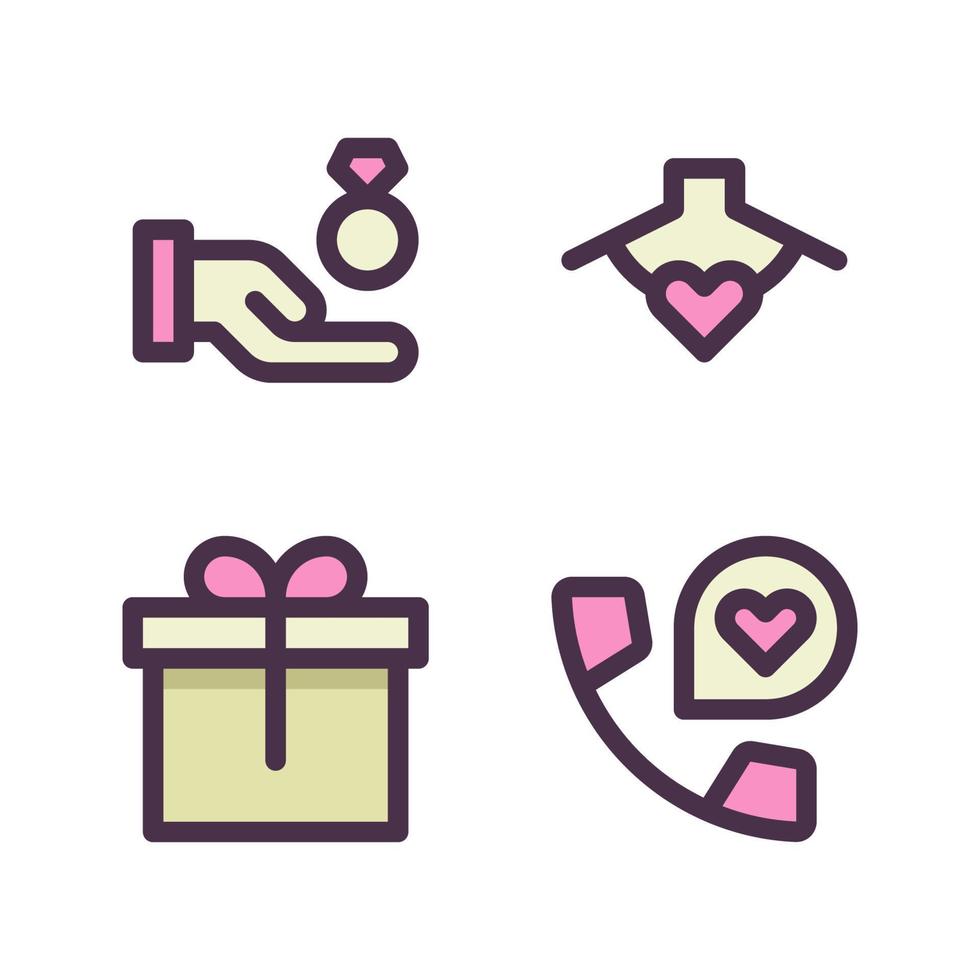 Romance icons set. engagement, necklace, gift box, telephone . Perfect for website mobile app, app icons, presentation, illustration and any other projects vector