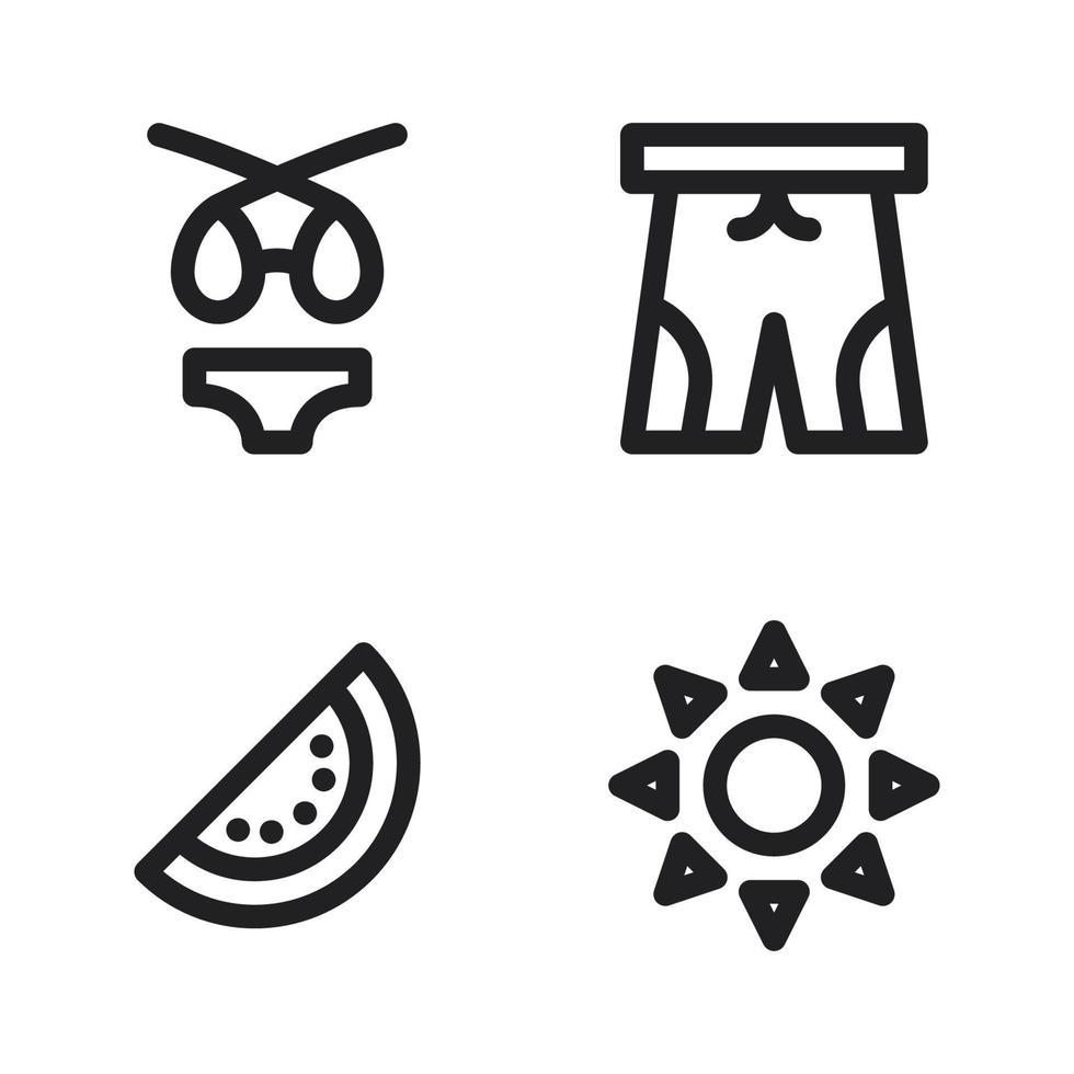 Summer Holiday icons set. bikini, shorts, watermelon, pants . Perfect for website mobile app, app icons, presentation, illustration and any other projects vector