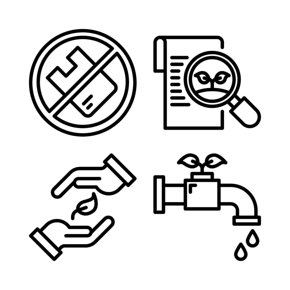 Ecology icons set. no plastic bags, research, eco friendly, save water. Perfect for website mobile app, app icons, presentation, illustration and any other projects vector