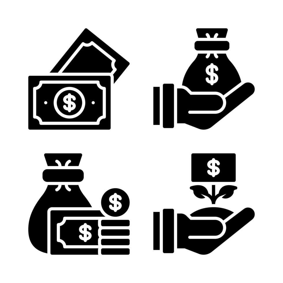 Currency Icons Set. money, money bag, budget, plant money. Perfect for website mobile app, app icons, presentation, illustration and any other projects vector