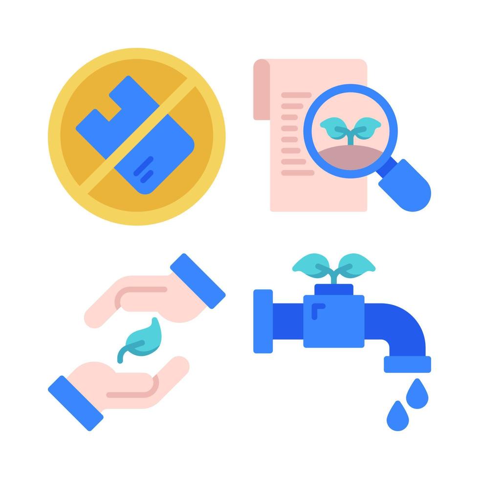 Ecology icons set. no plastic bags, research, eco friendly, save water. Perfect for website mobile app, app icons, presentation, illustration and any other projects vector