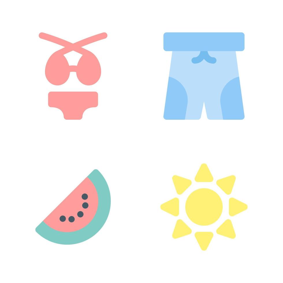 Summer Holiday icons set. bikini, shorts, watermelon, pants . Perfect for website mobile app, app icons, presentation, illustration and any other projects vector