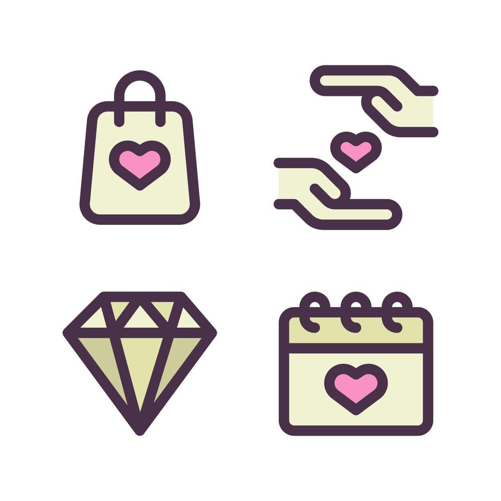 Romance icons set. shopping bag, relationship, diamond, calendar. Perfect for website mobile app, app icons, presentation, illustration and any other projects vector